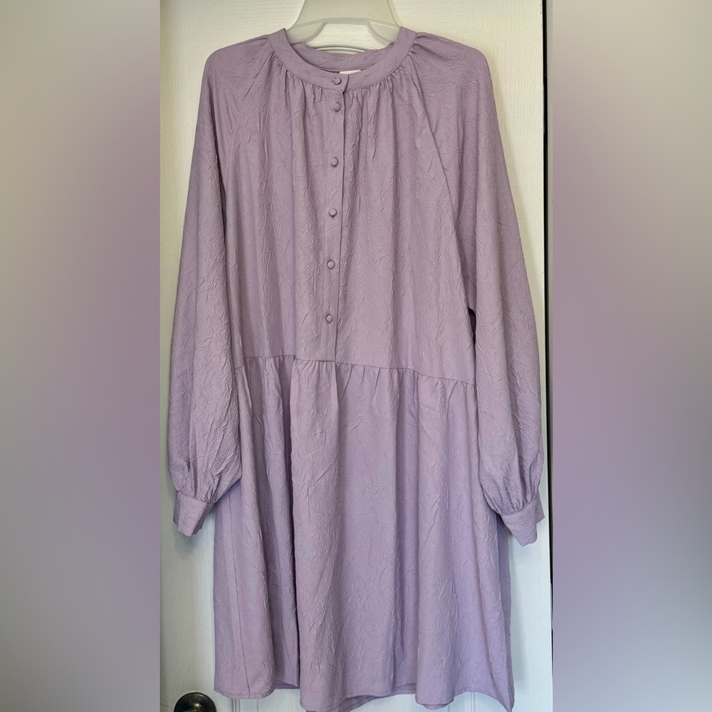 H&M Light Lavender Long Sleeve Button-Up Babydoll Dress